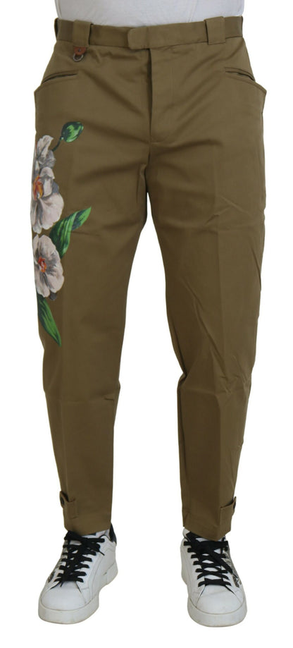 Prachtige beige chinobroek met bloemenmotief