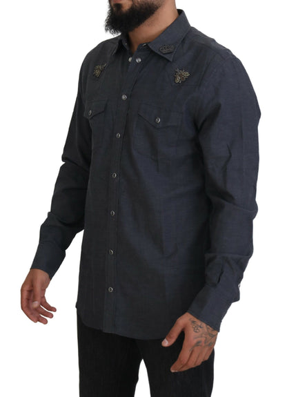 Elegante, slim-fit, casual blauwe denim overhemd