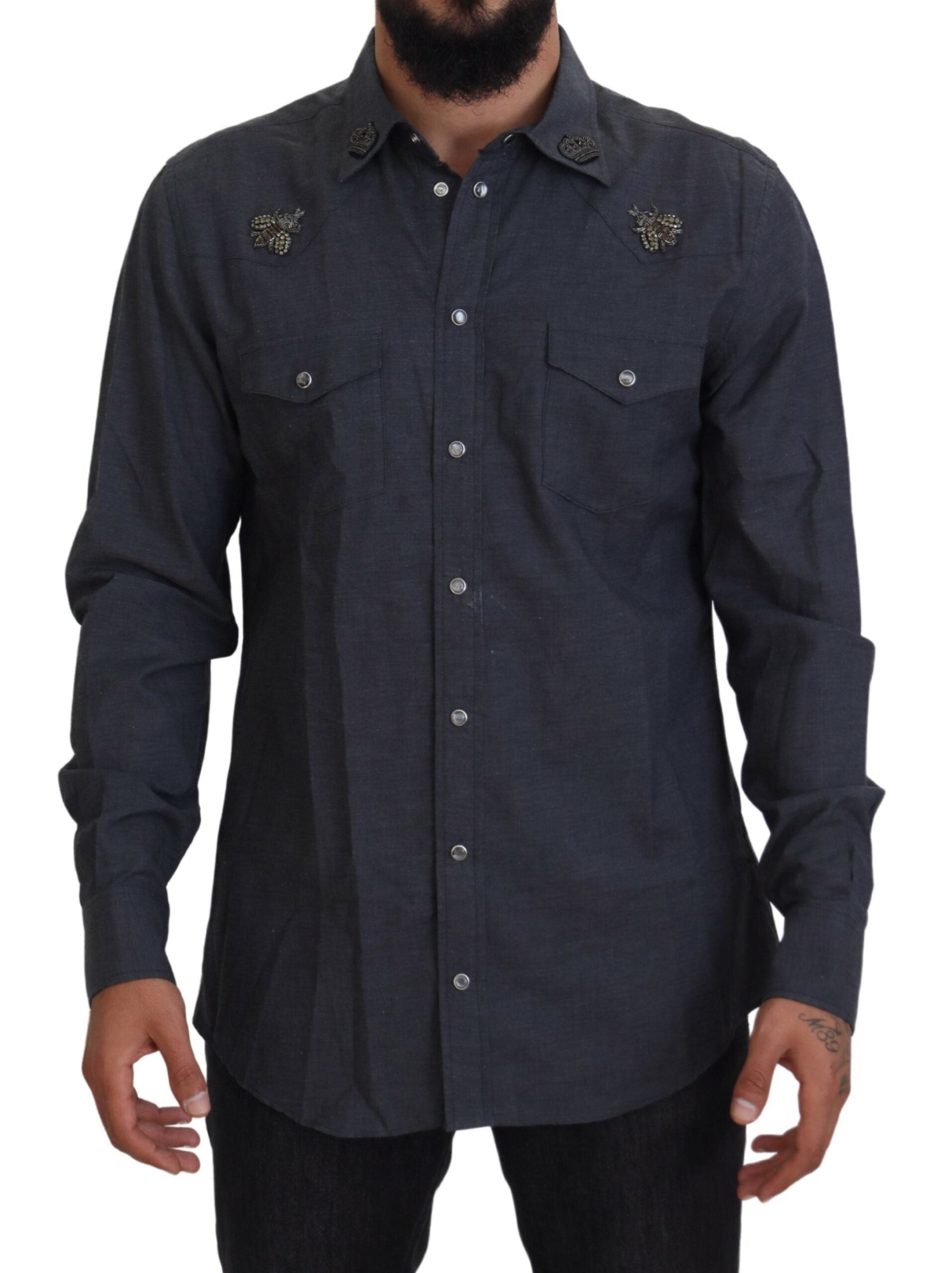 Elegante, slim-fit, casual blauwe denim overhemd