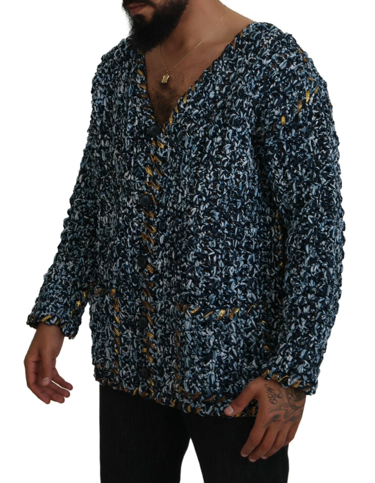 Elegante blauwe V-hals cardigan trui