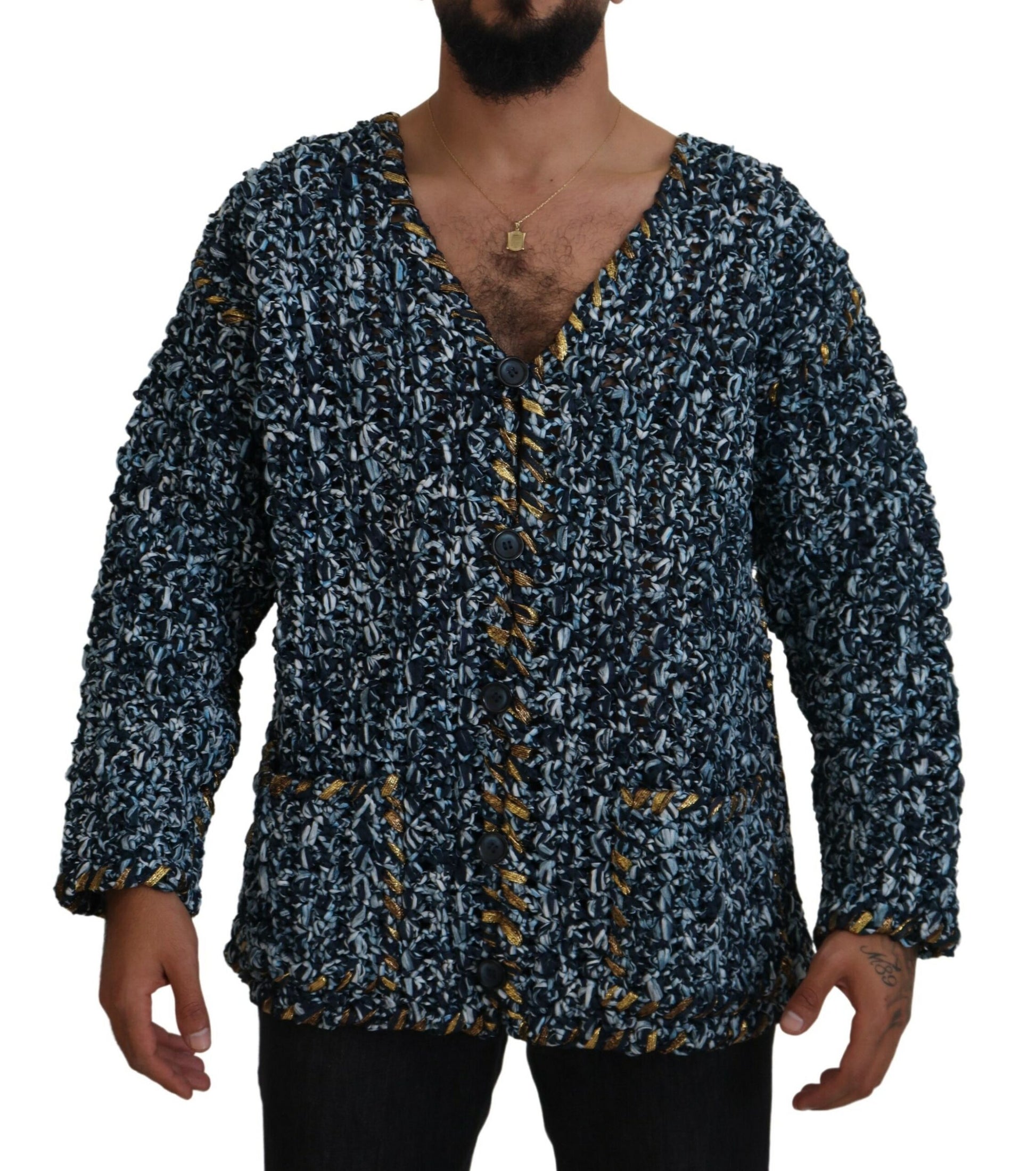 Elegante blauwe V-hals cardigan trui