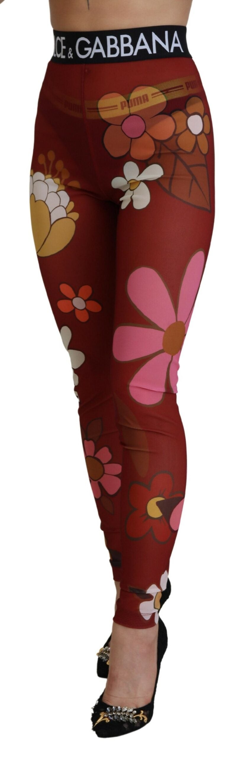 Bloemenrode legging met hoge taille