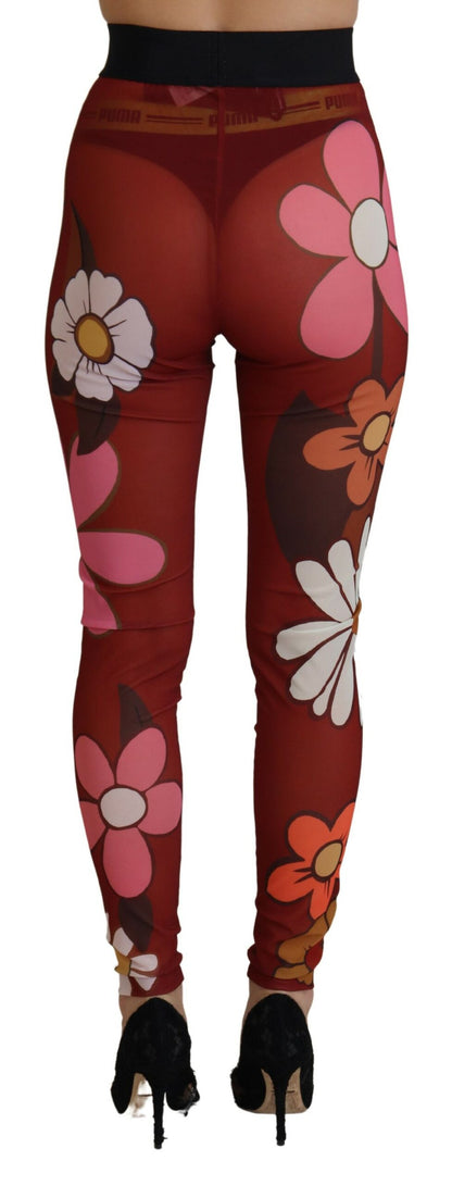 Bloemenrode legging met hoge taille