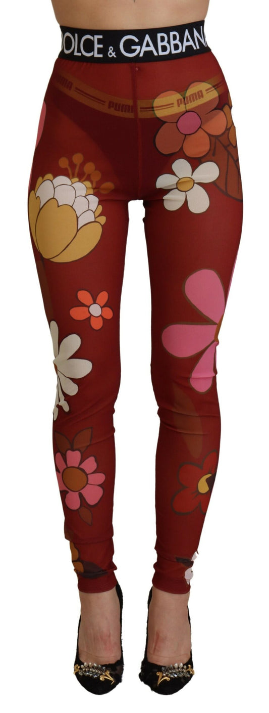 Bloemenrode legging met hoge taille