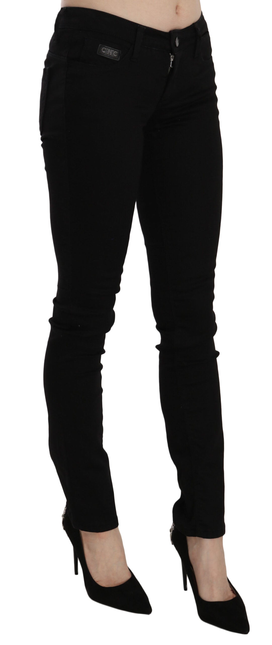 Elegante zwarte mid waist slim fit jeans