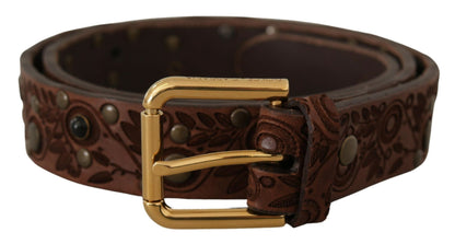 Elegante leren riem met gegraveerde gesp