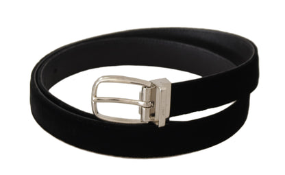 Elegante fluwelen zwarte riem met logogesp