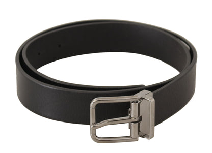 Elegant Black Leather Belt with Metal Buckle