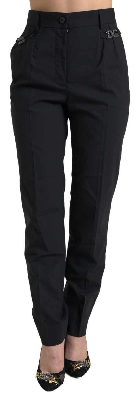 Elegante taps toelopende wollen broek met hoge taille