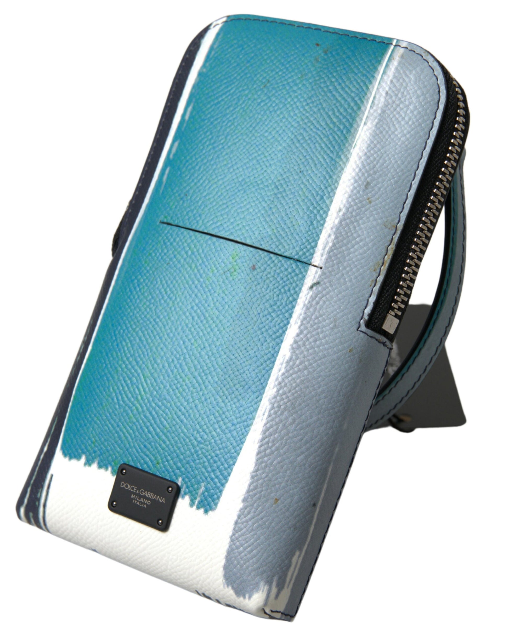 Elegante leren crossbody-telefoontas in blauw en wit