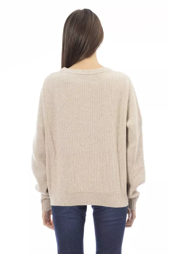 Beige Wool Women Sweater