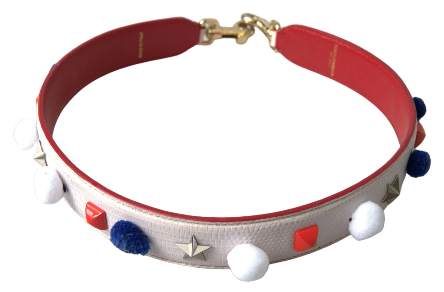 Prachtige witte, veelkleurige leren band met studs