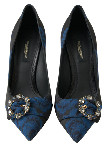 Elegante blauwe met kristallen versierde pumps