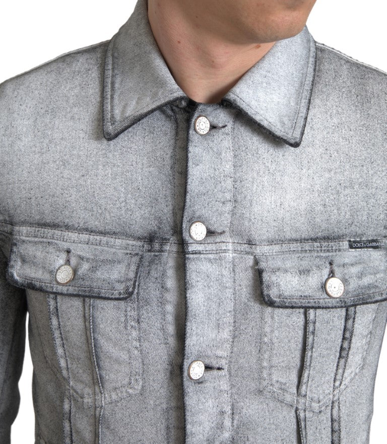 Elegante grijze katoenen stretch denim jas