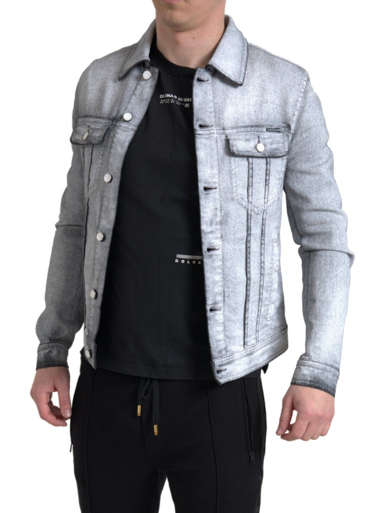 Elegante grijze katoenen stretch denim jas