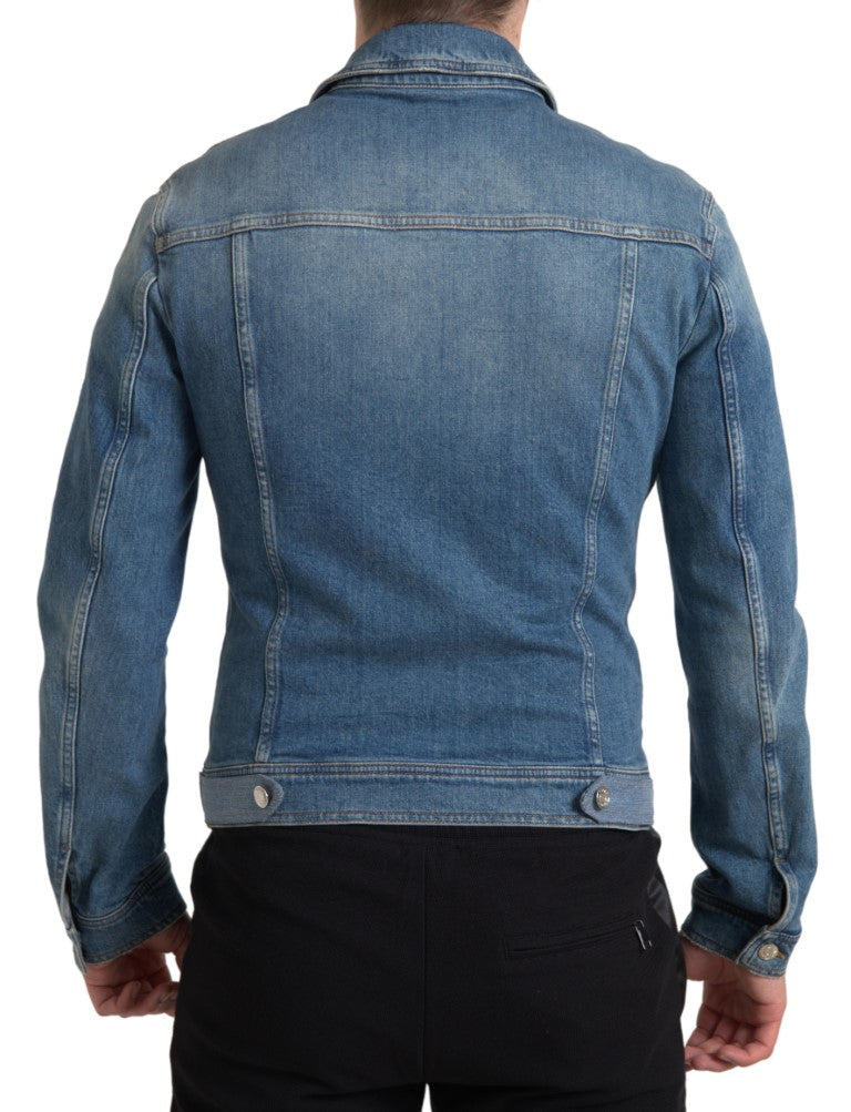 Elegante blauwe denim stretchjas