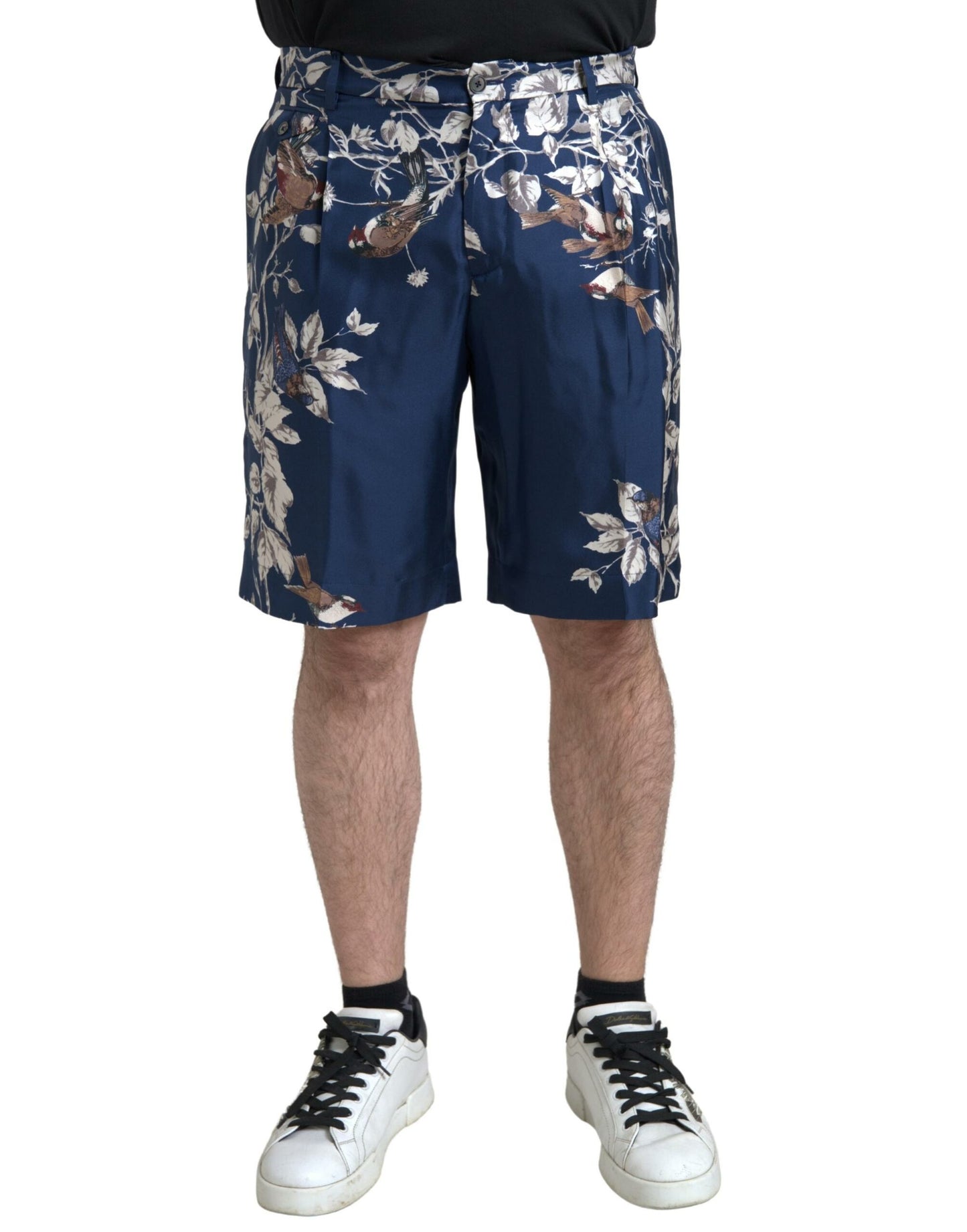 Zijden Bermuda Shorts met Bloemenmotief in Blauw