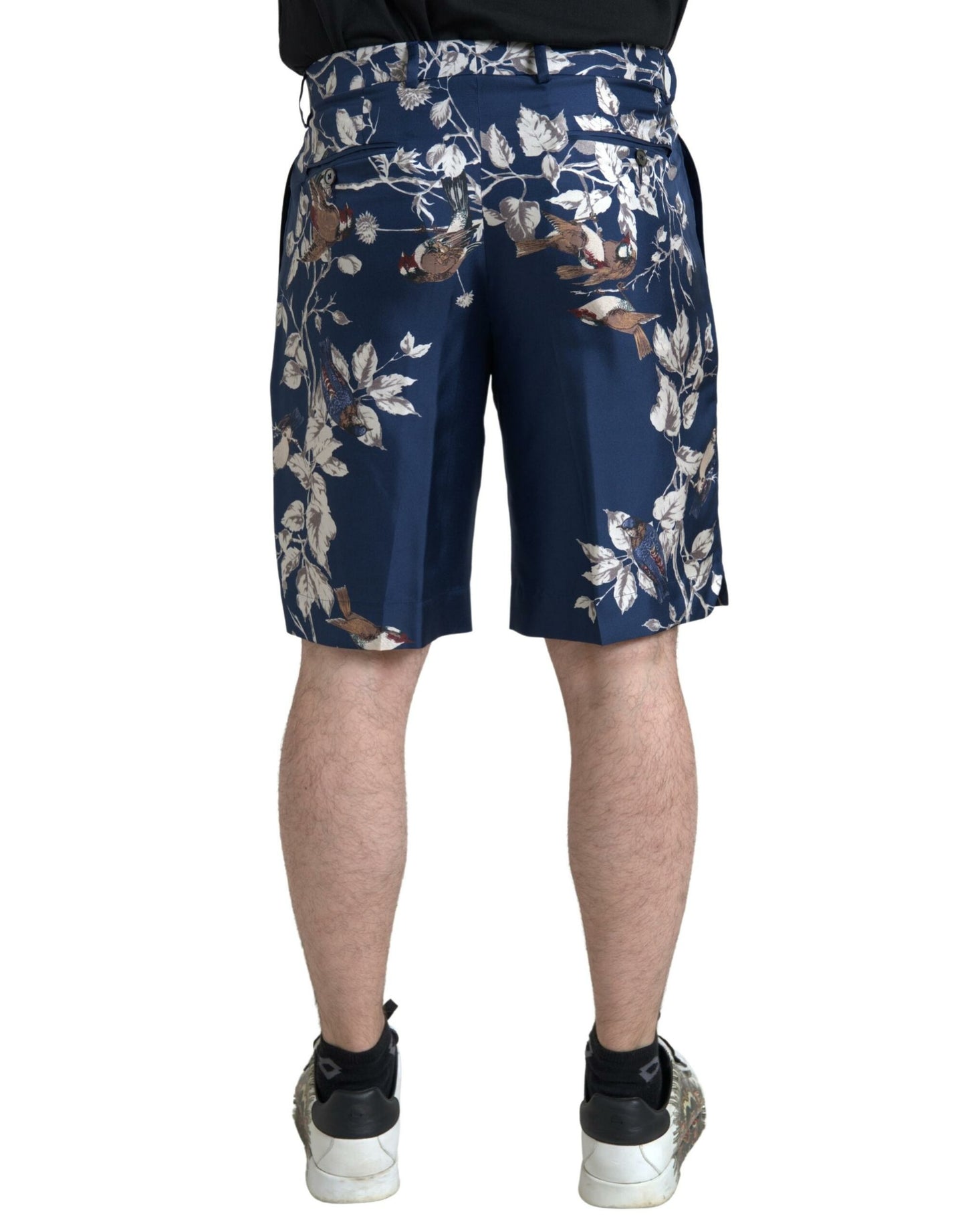 Zijden Bermuda Shorts met Bloemenmotief in Blauw