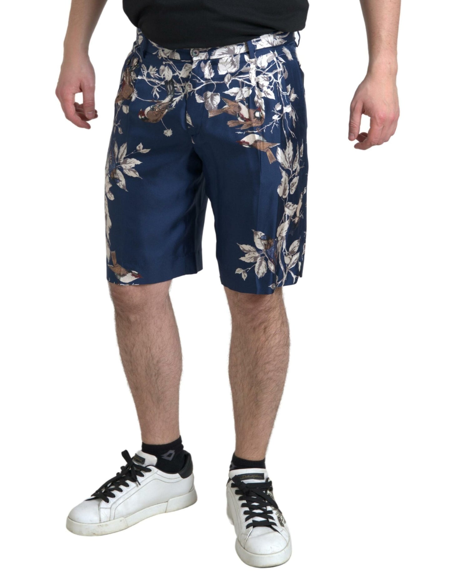 Zijden Bermuda Shorts met Bloemenmotief in Blauw