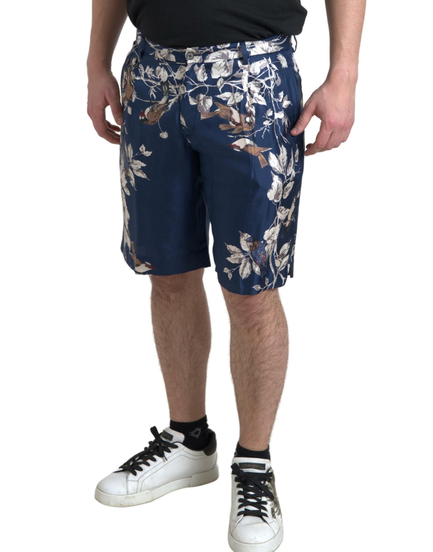 Zijden Bermuda Shorts met Bloemenmotief in Blauw