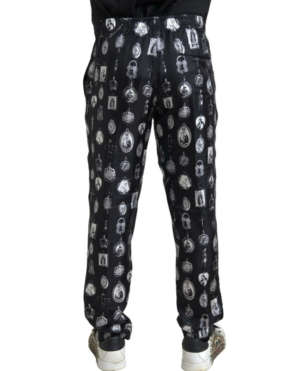 Elegante zijden joggingbroek met religieuze print