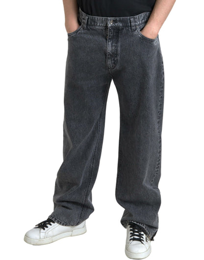 Elegante donkergrijze rechte denim jeans