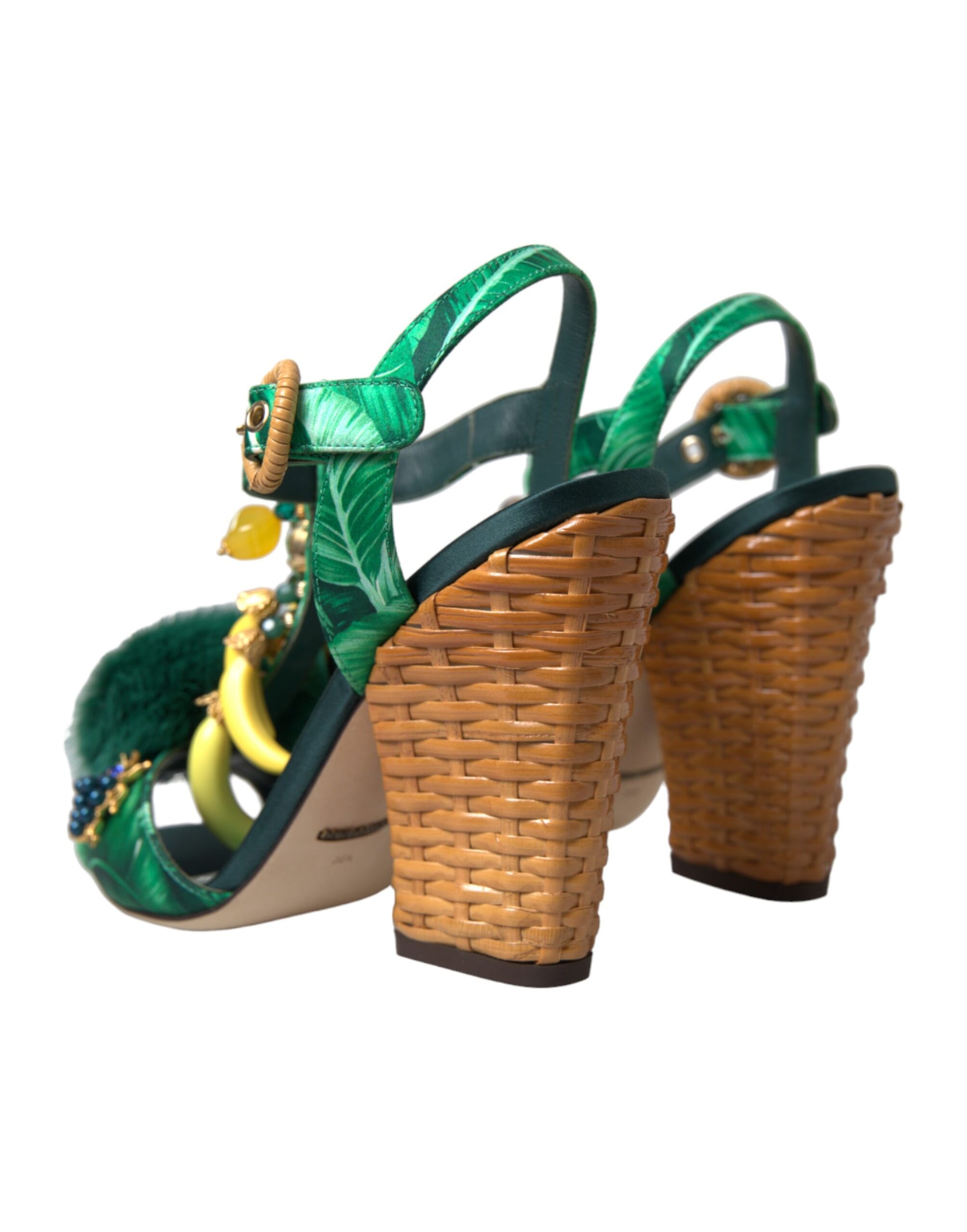 Groene kristallen nertsbont T-band sandalen