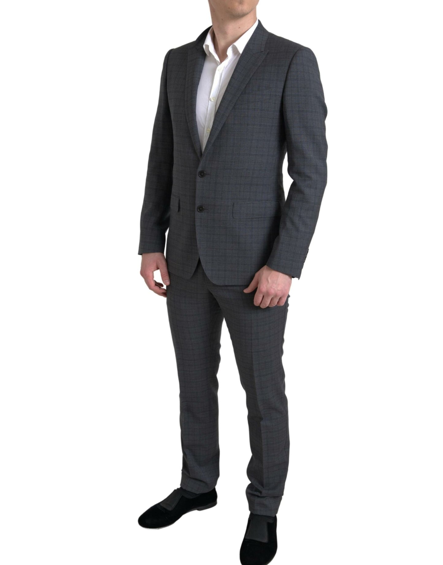 Elegant grijs geruit slim fit pak