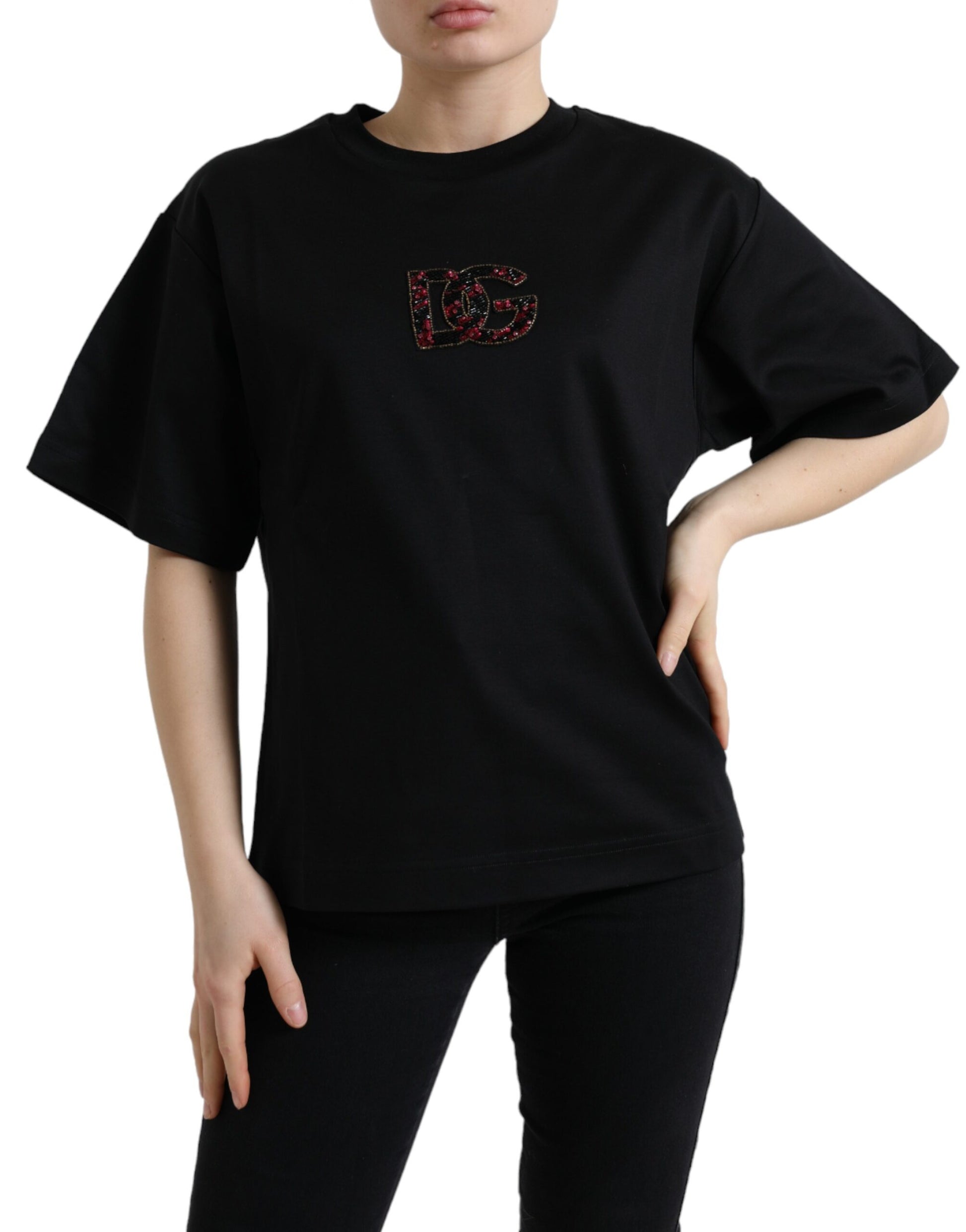 Elegant zwart T-shirt met kristallen