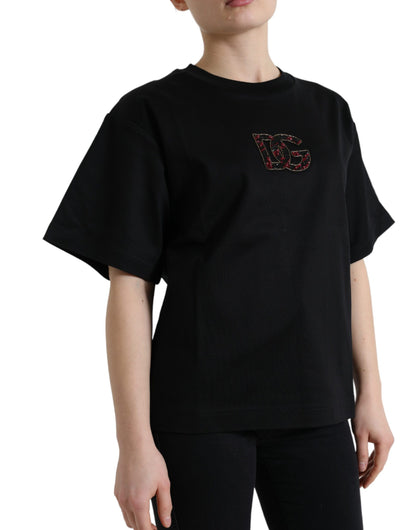 Elegant zwart T-shirt met kristallen