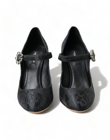 Chique zwarte brokaat Mary Jane pumps