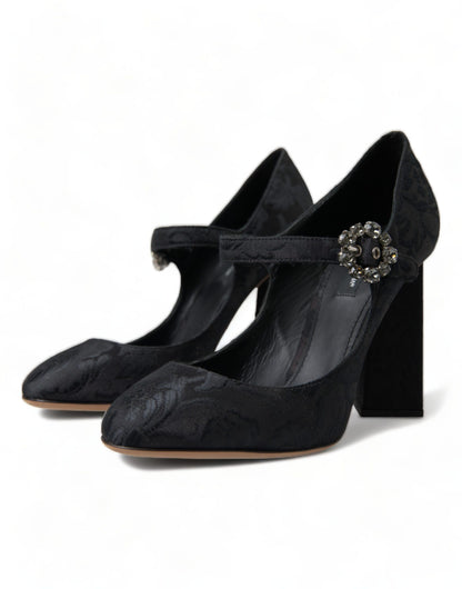 Chique zwarte brokaat Mary Jane pumps