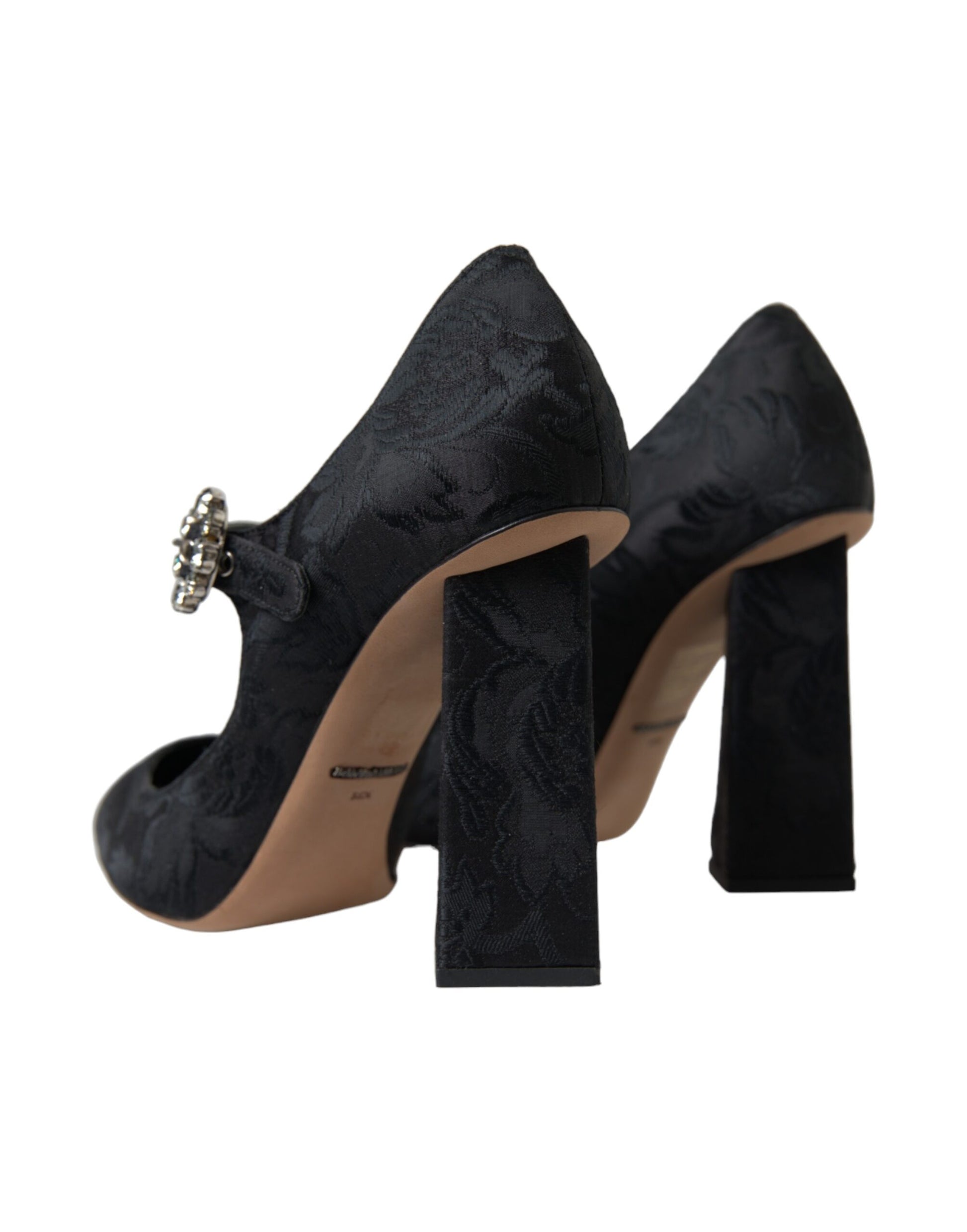 Chique zwarte brokaat Mary Jane pumps