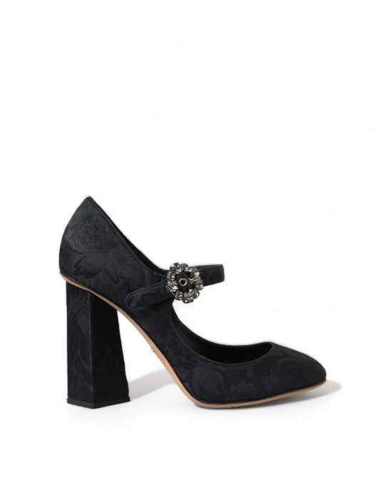 Chique zwarte brokaat Mary Jane pumps