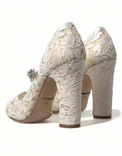 Chic Lace Block Heels Sandals in Cream White