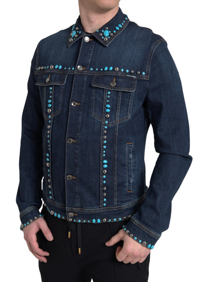 Versierd turquoise denimjack