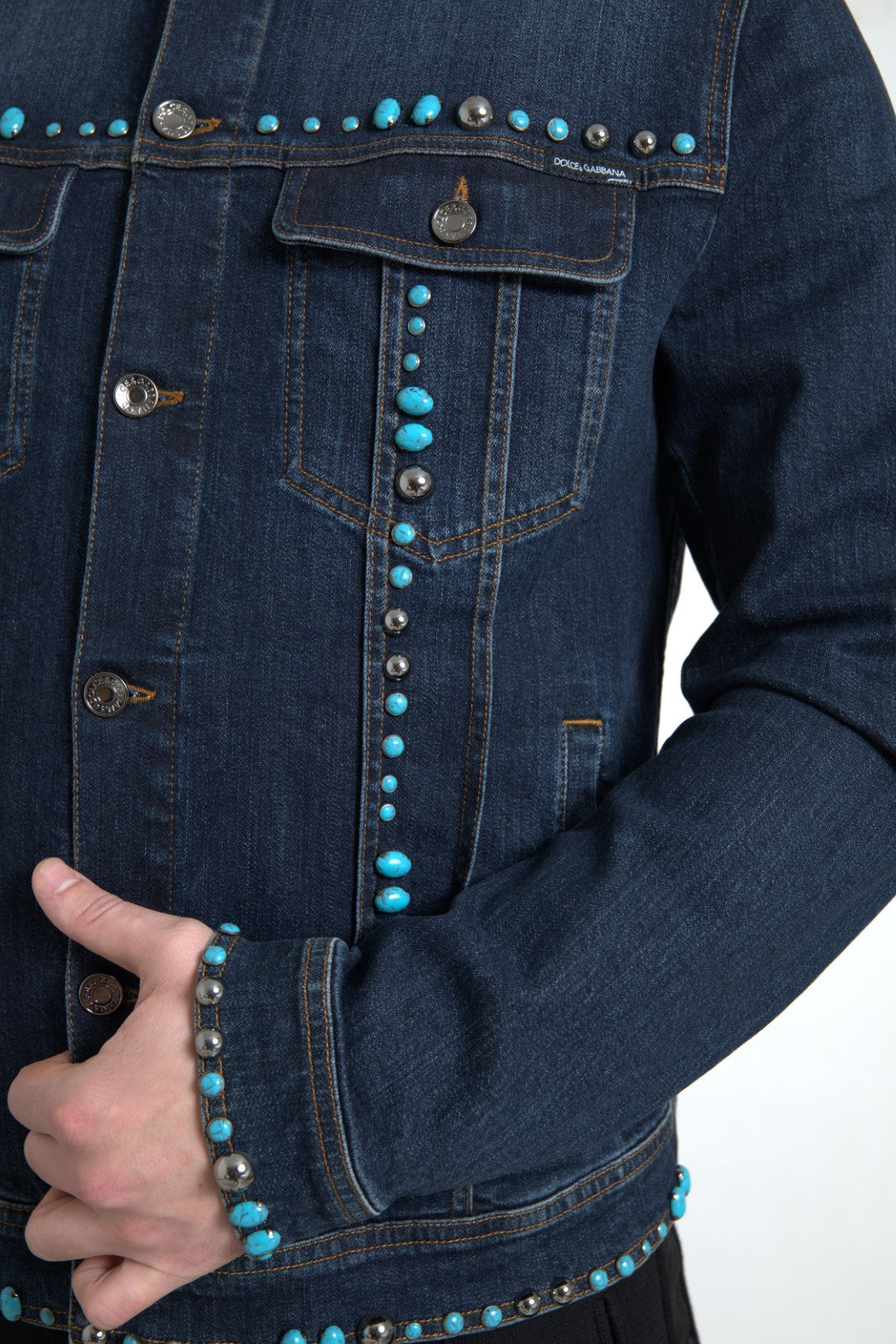 Versierd turquoise denimjack