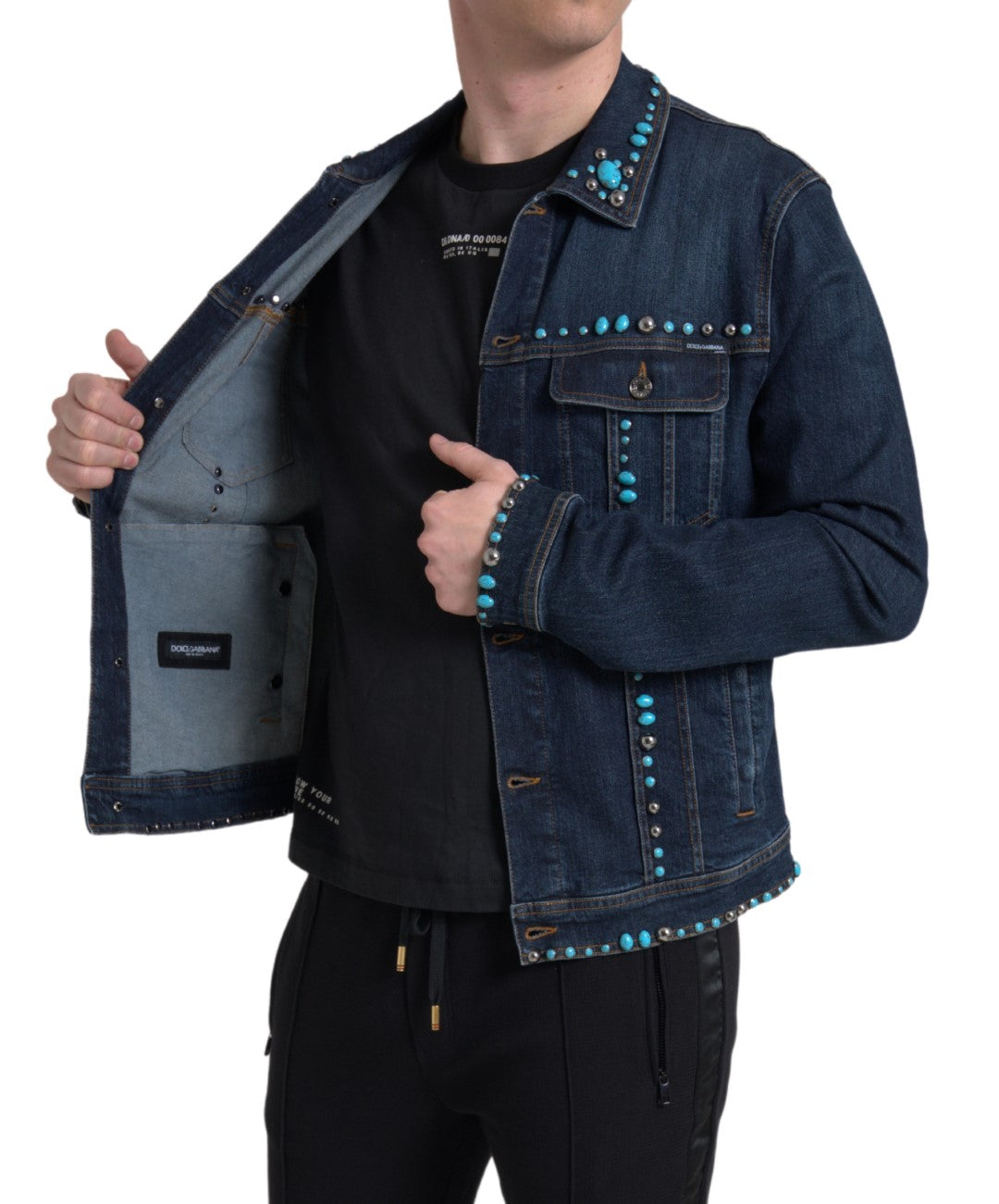 Versierd turquoise denimjack