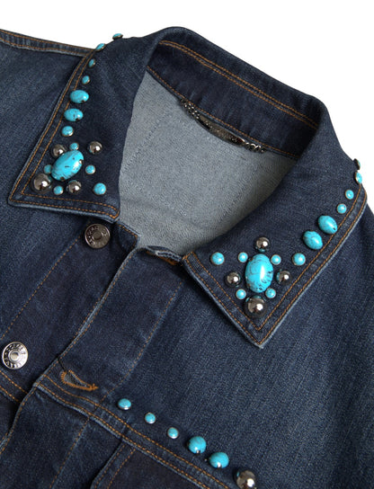 Versierd turquoise denimjack