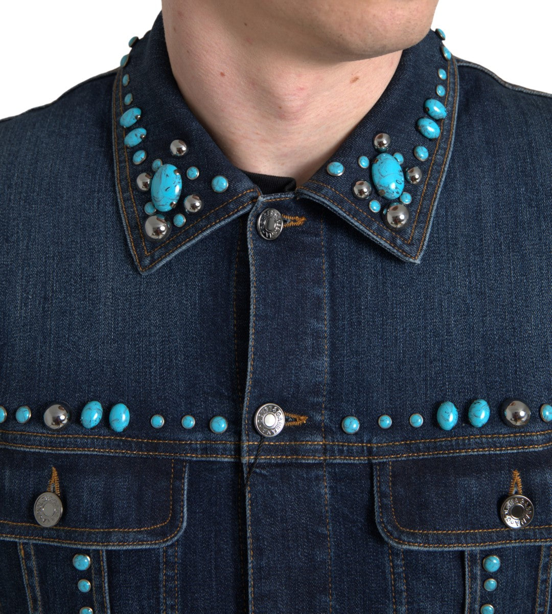 Versierd turquoise denimjack