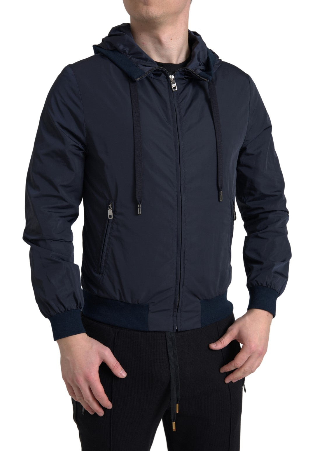 Elegante blauwe hoodie met capuchon en ritssluiting