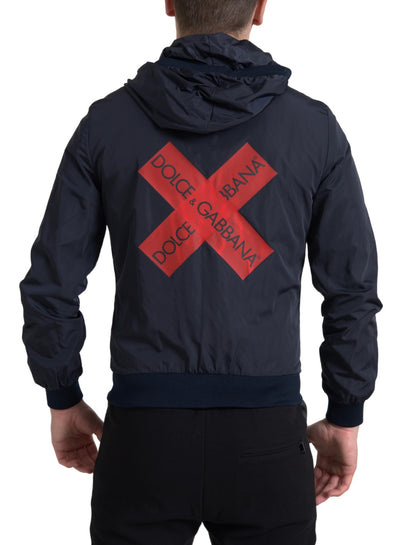 Elegante blauwe hoodie met capuchon en ritssluiting