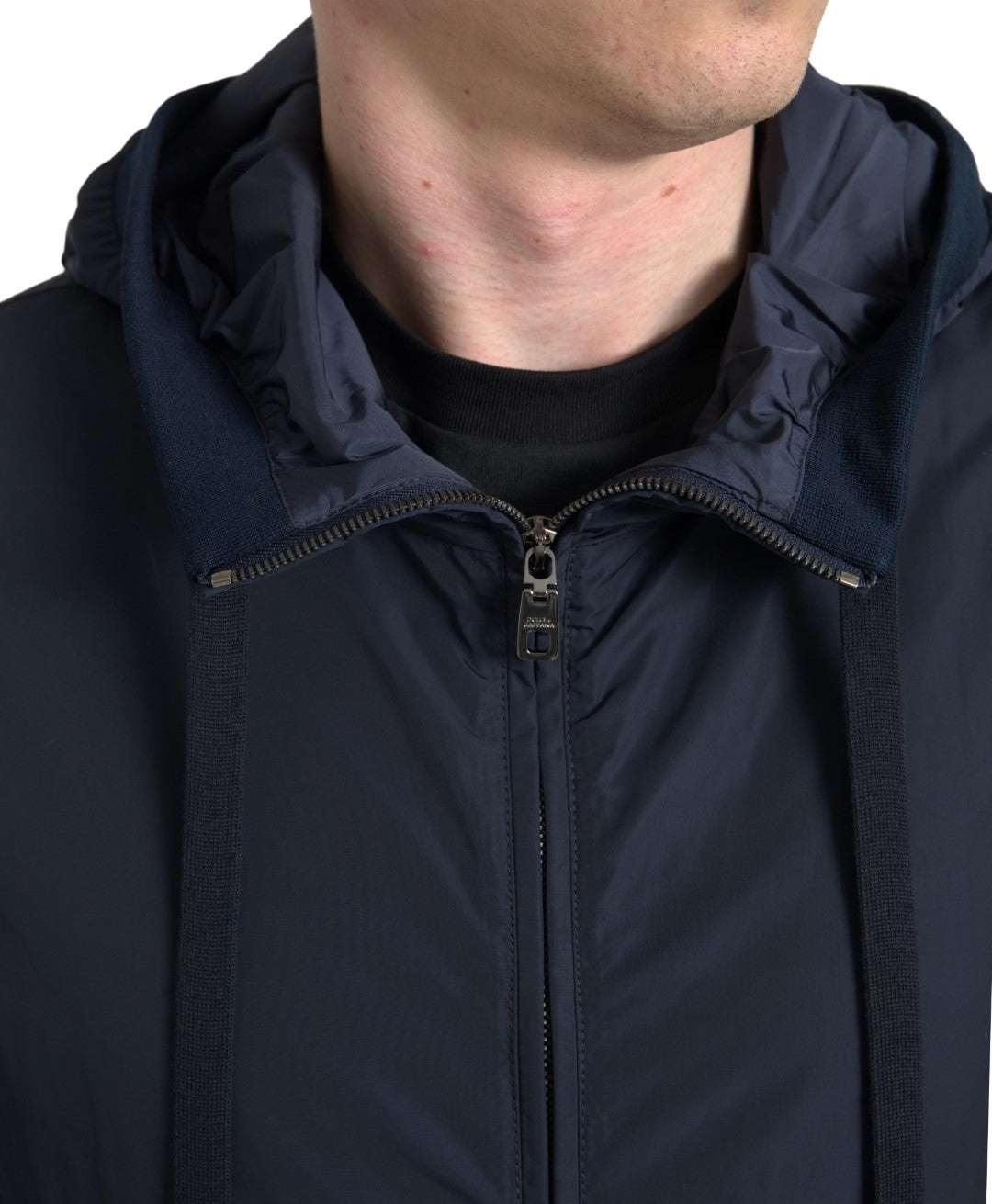 Elegante blauwe hoodie met capuchon en ritssluiting