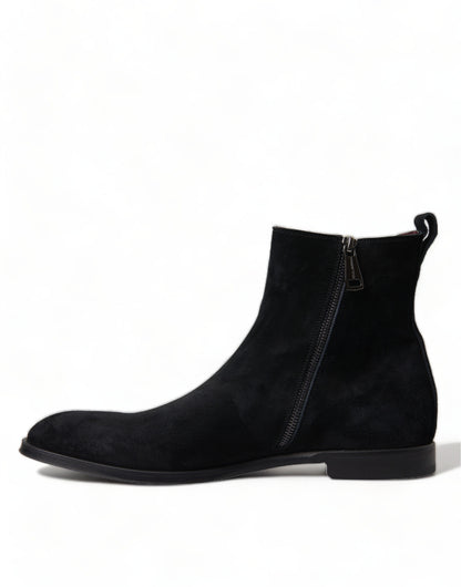 Elegant Black Velvet Mid-Calf Boots