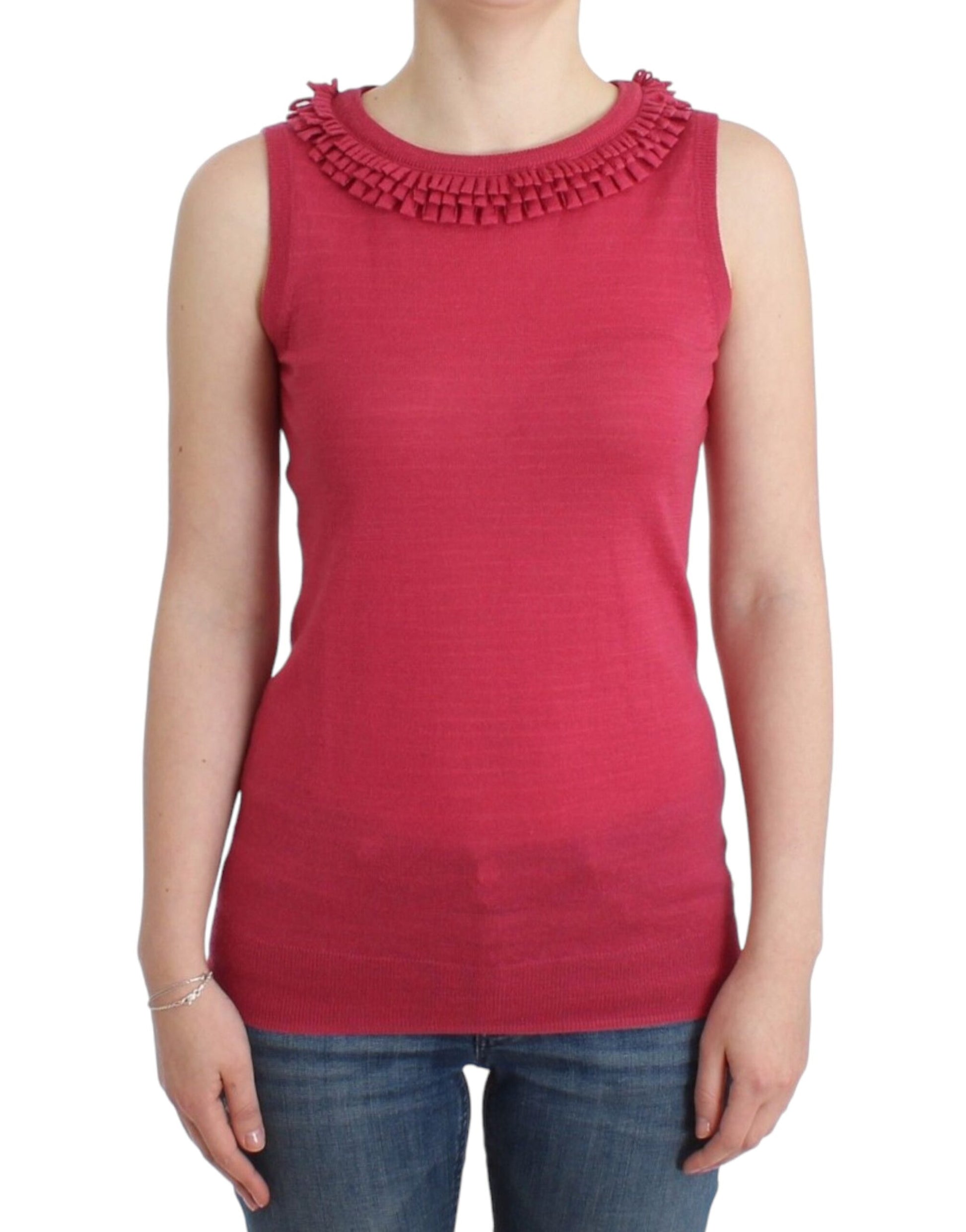 Elegante roze mouwloze wollen gebreide top