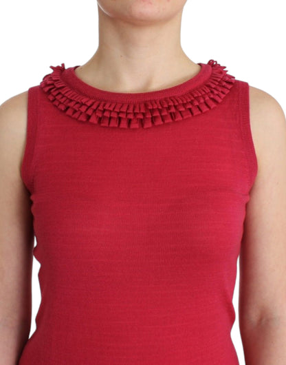 Elegante roze mouwloze wollen gebreide top