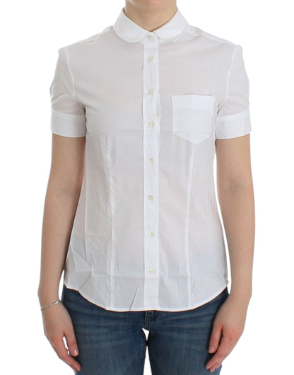 Chique witte blouse met korte mouwen van katoenmix