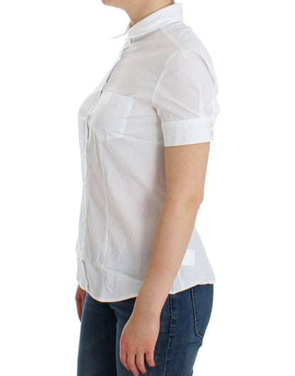 Chique witte blouse met korte mouwen van katoenmix