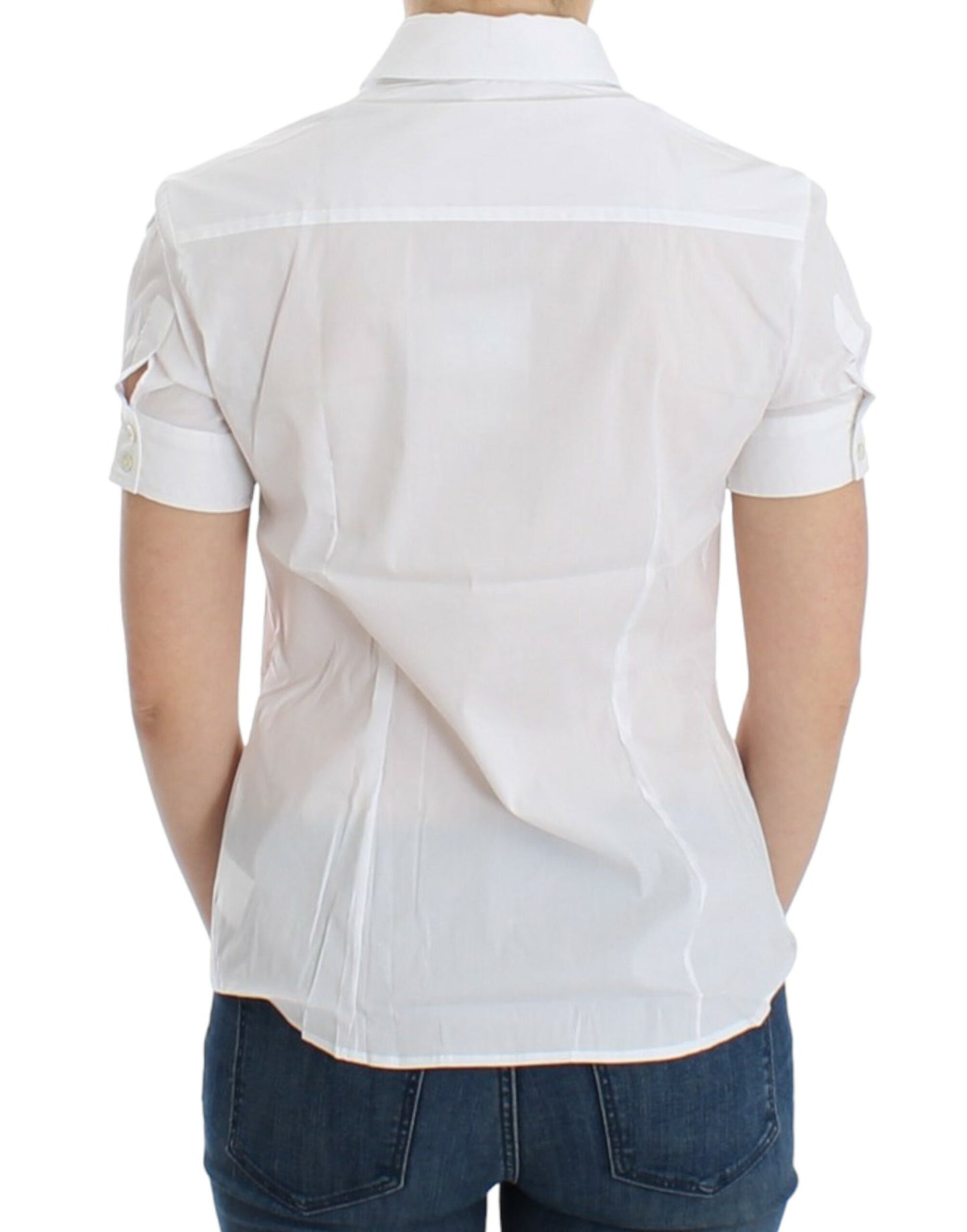 Chique witte blouse met korte mouwen van katoenmix