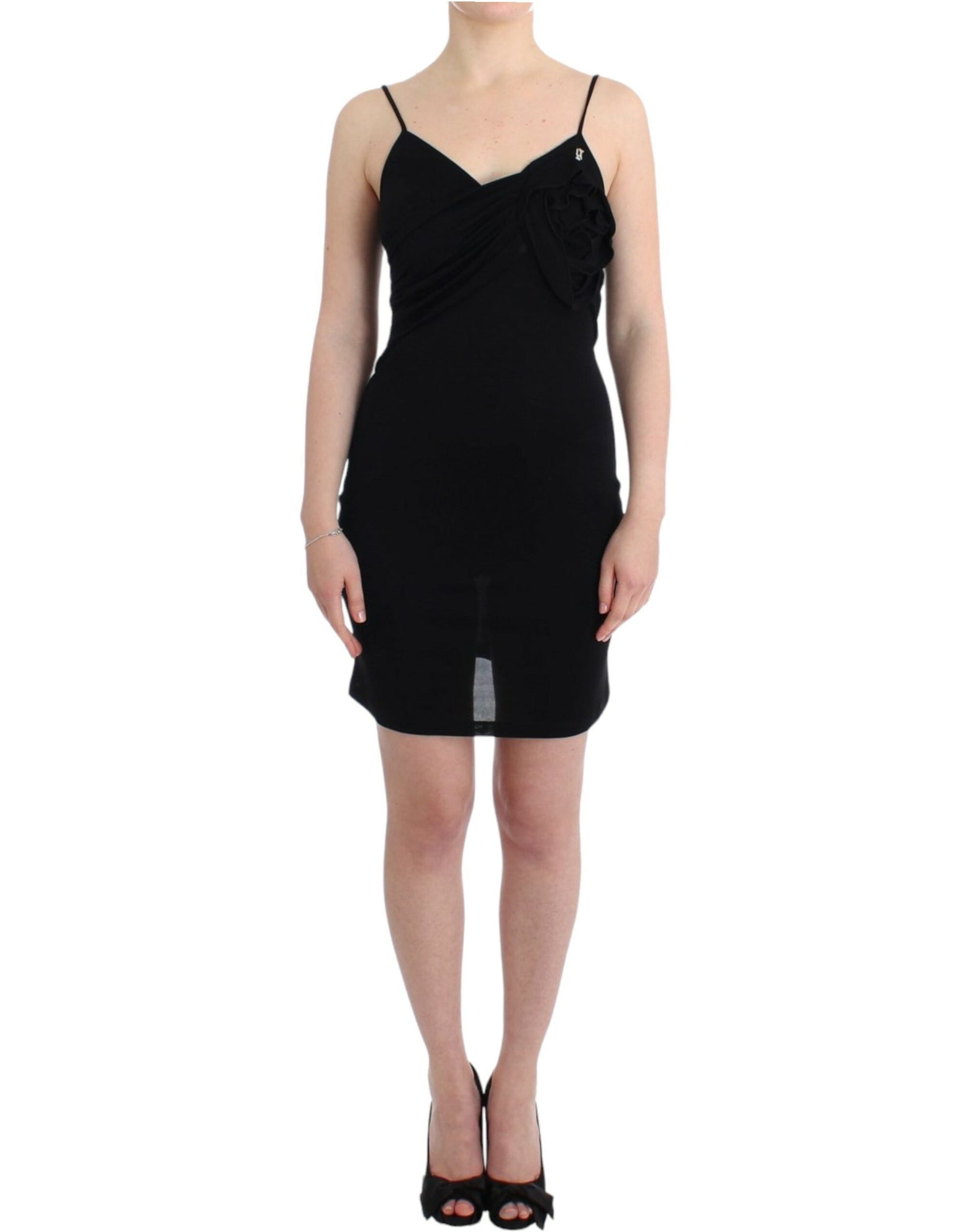 Elegante zwarte jersey knielange jurk